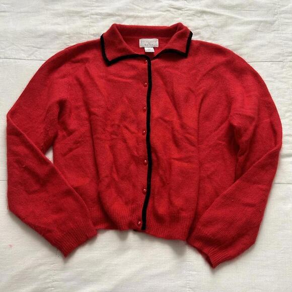 Red and black vintage angora blend cardigan - Picture 1 of 5